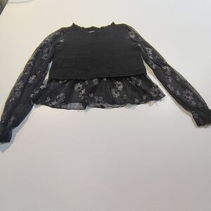 Anthropologie Sweater Womens Small Black Layered Sheer Floral Whimsygoth Boho ,S